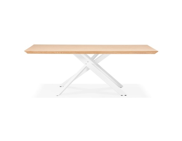 Table à diner WALABY en bois finition naturelle avec pied central en x blanc - 200x100 cm