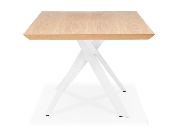 Table à diner WALABY en bois finition naturelle avec pied central en x blanc - 200x100 cm