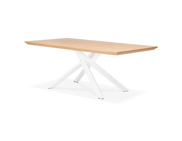 Table à diner WALABY en bois finition naturelle avec pied central en x blanc - 200x100 cm