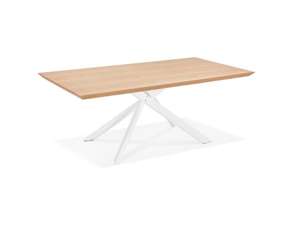 Table à diner WALABY en bois finition naturelle avec pied central en x blanc - 200x100 cm