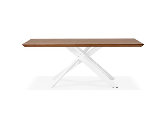 Table à diner WALABY en bois finition Noyer avec pied central en x blanc - 200x100 cm