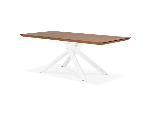 Table à diner WALABY en bois finition Noyer avec pied central en x blanc - 200x100 cm