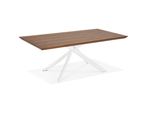 Table à diner WALABY en bois finition Noyer avec pied central en x blanc - 200x100 cm