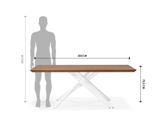 Table à diner WALABY en bois finition Noyer avec pied central en x blanc - 200x100 cm