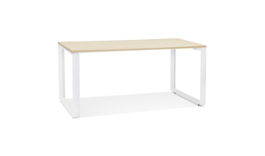 OT01540NAWH 5404028323557 Bureau droit design BAKUS en bois finition naturelle et métal blanc - 160x80 cm OT01540NAWH 5404028323557 Bureau droit design BAKUS en bois finition naturelle et métal blanc - 160x80 cm