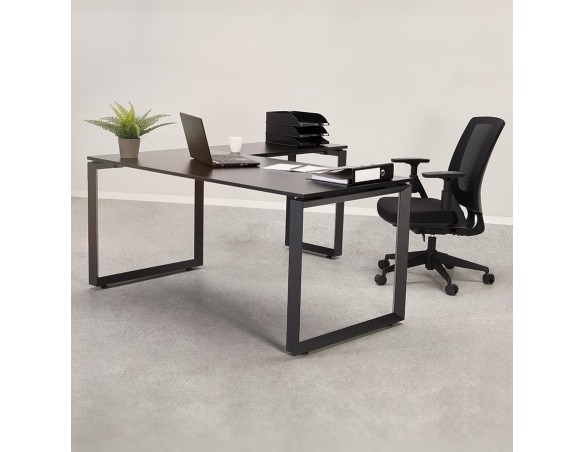 Bureau droit design BAKUS en bois finition Noyer et métal noir - 160x80 cm