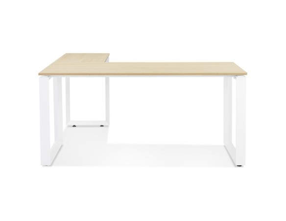 Bureau d'angle design BAKUS en bois finition naturelle et métal blanc - 160 cm