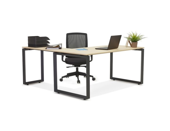 Bureau d'angle design BAKUS en bois finition naturelle et métal noir - 160 cm