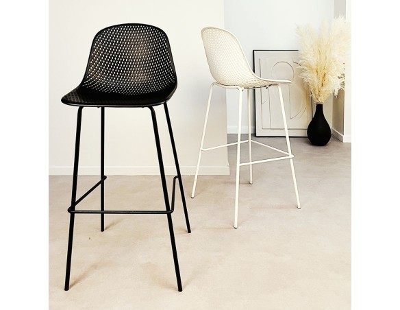 Tabouret snack mi-hauteur perforé LOKI MINI noir intérieur / extérieur