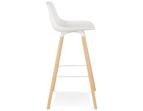 Tabouret de bar TATSU blanc avec pieds en bois naturel
