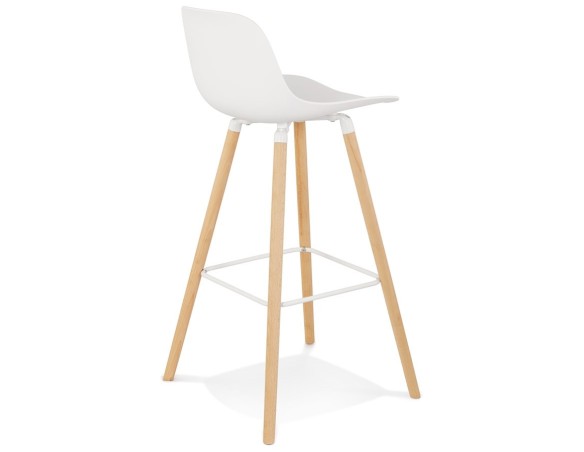 Tabouret de bar TATSU blanc avec pieds en bois naturel