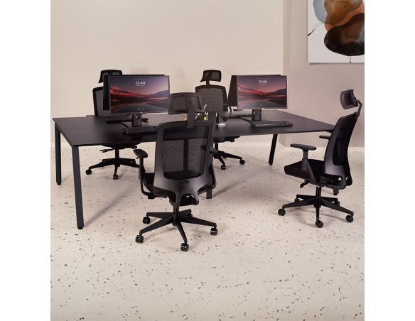 Table de réunion / bureau bench AMADEUS SQUARE en bois finition Noyer et métal noir - 140x140 cm