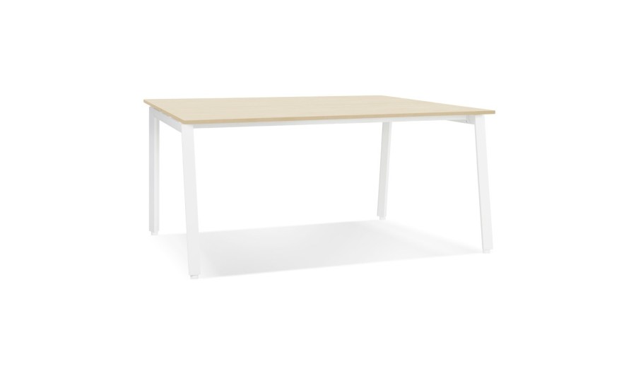 OT02030NAWH 5404028338513 Table de réunion / bureau bench AMADEUS SQUARE en bois finition naturelle et métal blanc - 140x140 cm
