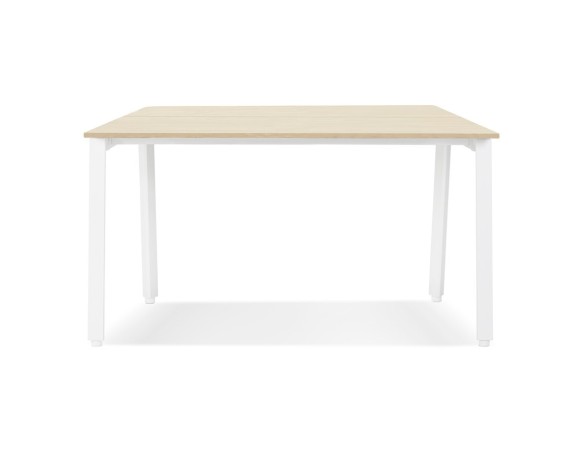 Table de réunion / bureau bench AMADEUS SQUARE en bois finition naturelle et métal blanc - 140x140 cm