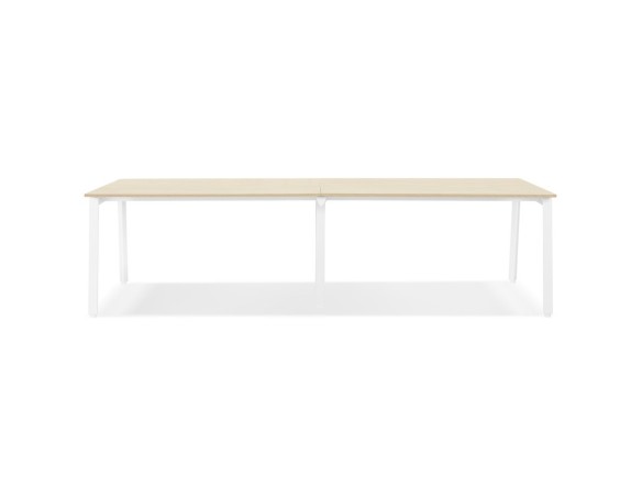 Double bureau bench / table de réunion AMADEUS en bois finition naturelle et métal blanc - 280x140 cm