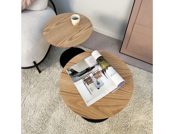 Table dappoint ronde DILA H45 en bois finition naturelle et métal noir