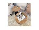 Table dappoint ronde DILA H45 en bois finition naturelle et métal noir