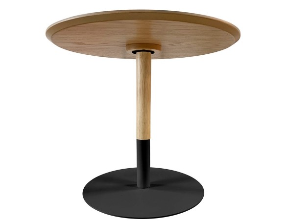 Table basse design ronde DILA H40 en bois finition naturelle et métal noir