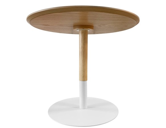 Table basse design ronde DILA H40 en bois finition naturelle et métal blanc