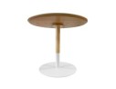 Table basse design ronde DILA H40 en bois finition naturelle et métal blanc