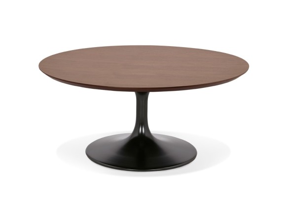 CT01200WABL 5404028321454 Table basse de salon ronde BUSTER MINI en bois finition Noyer et pied en métal noir - à̃ 90 cm