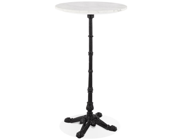 BT01030WHBL 5404028306642 Table haute ronde DOMY ROUND style rustique en pierre blanche effet marbre - 60x60 cm