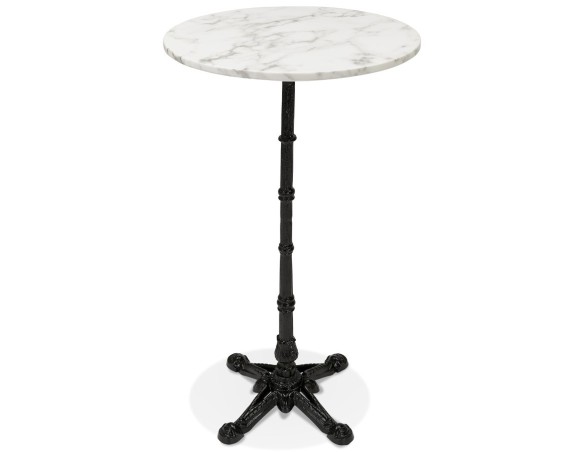 Table haute ronde DOMY ROUND style rustique en pierre blanche effet marbre - 60x60 cm