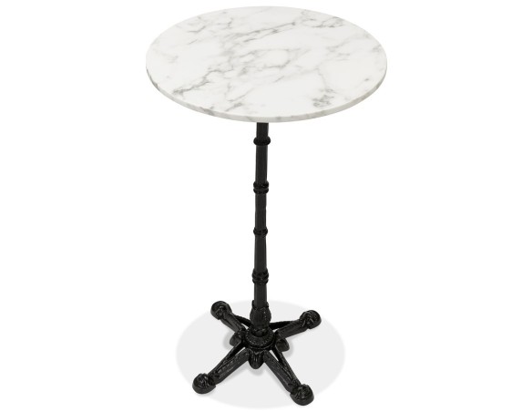 Table haute ronde DOMY ROUND style rustique en pierre blanche effet marbre - 60x60 cm