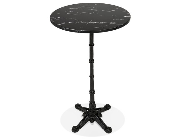 Table haute ronde DOMY ROUND style rustique en pierre noire effet marbre - 60x60 cm
