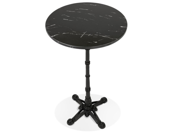 Table haute ronde DOMY ROUND style rustique en pierre noire effet marbre - 60x60 cm