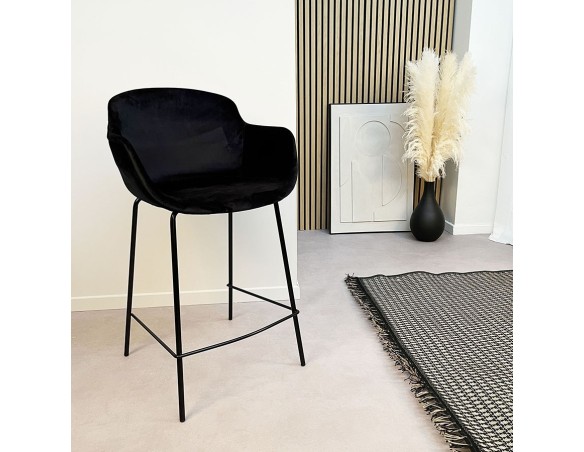 Tabouret de bar avec accoudoirs LARISSA en velours noir