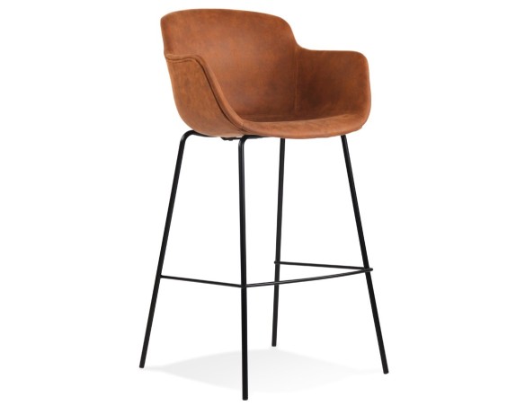 BS04370BRBL 5404028301340 Tabouret de bar avec accoudoirs CALVIN en microfibre brune