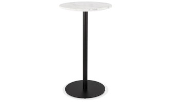 BT01010WHBL 5404028306604 Table haute ronde CORY ROUND en pierre blanche effet marbre et métal noir - 60x60 cm