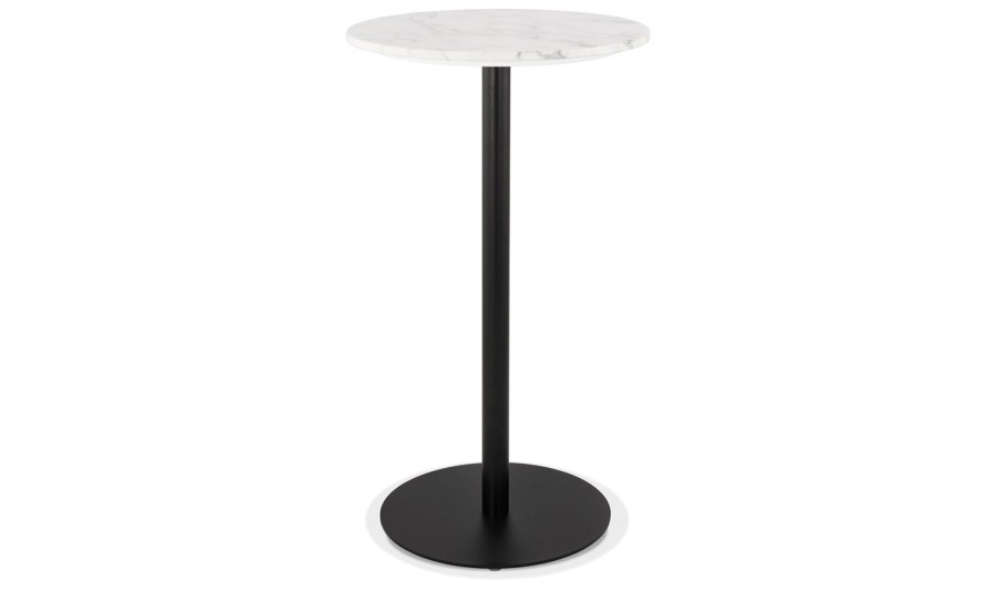 BT01010WHBL 5404028306604 Table haute ronde CORY ROUND en pierre blanche effet marbre et métal noir - 60x60 cm