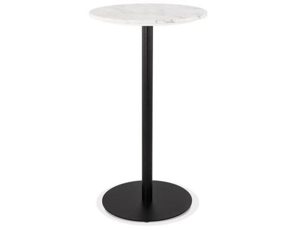 BT01010WHBL 5404028306604 Table haute ronde CORY ROUND en pierre blanche effet marbre et métal noir - 60x60 cm