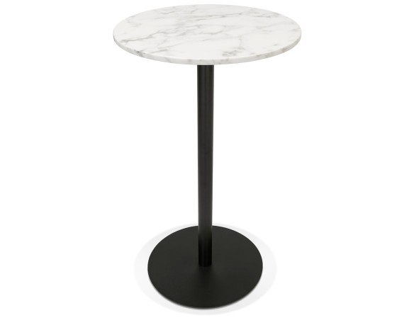 Table haute ronde CORY ROUND en pierre blanche effet marbre et métal noir - 60x60 cm
