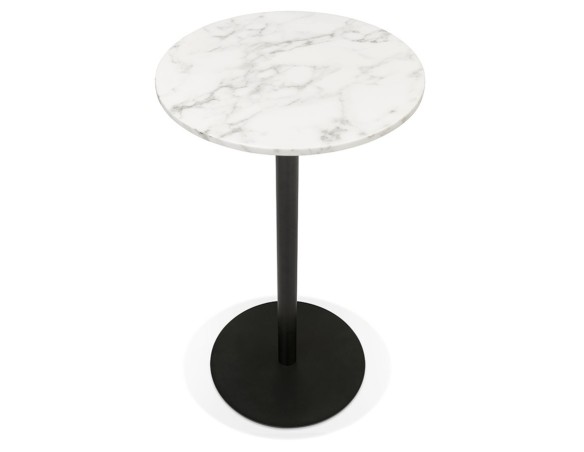 Table haute ronde CORY ROUND en pierre blanche effet marbre et métal noir - 60x60 cm