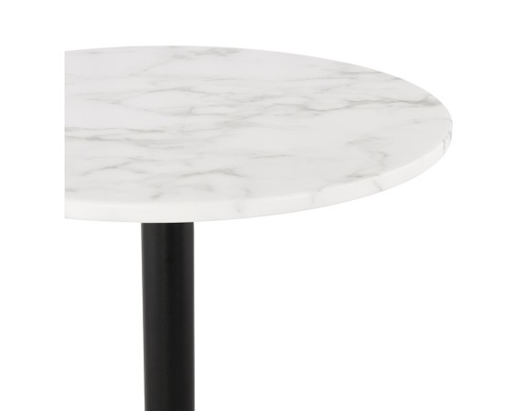 Table haute ronde CORY ROUND en pierre blanche effet marbre et métal noir - 60x60 cm