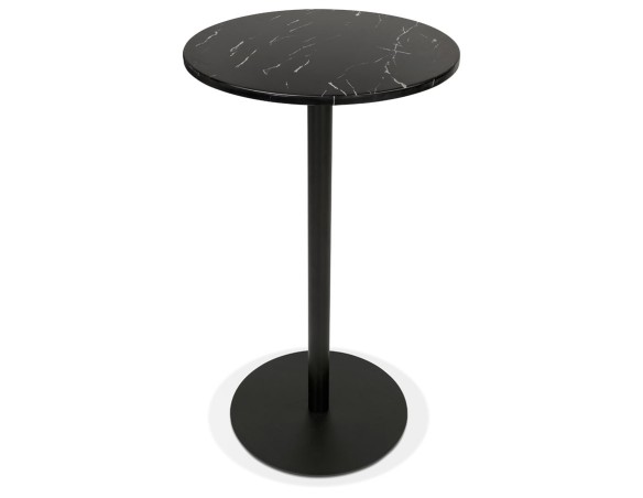 Table haute ronde CORY ROUND en pierre noire effet marbre et métal noir - 60x60 cm