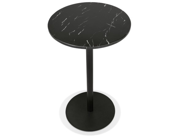 Table haute ronde CORY ROUND en pierre noire effet marbre et métal noir - 60x60 cm