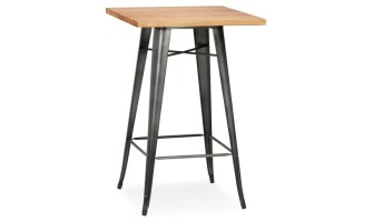 BT00960BRDG 5404028300688 Table haute style industriel GRAMY en bois foncé et pieds en métal gris - 70x70 cm