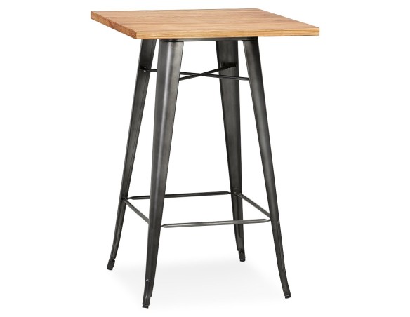 BT00960BRDG 5404028300688 Table haute style industriel GRAMY en bois foncé et pieds en métal gris - 70x70 cm