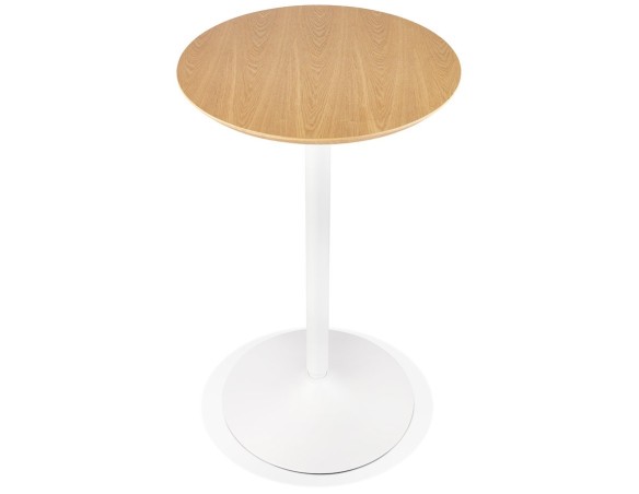 Table haute ronde TAMAGO en bois finition naturelle et métal blanc - 60 cm