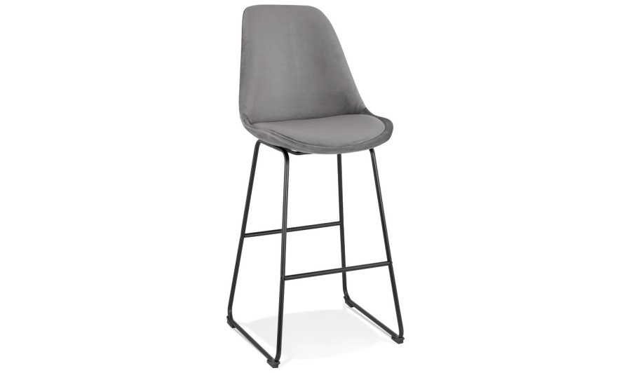 BS04510GRBL 5404028301623 Tabouret de bar BULLY en velours gris et pieds en métal noir BS04510GRBL 5404028301623 Tabouret de bar BULLY en velours gris et pieds en métal noir