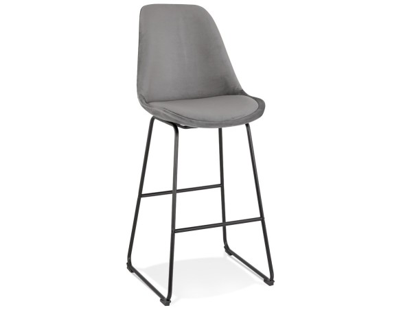BS04510GRBL 5404028301623 Tabouret de bar BULLY en velours gris et pieds en métal noir