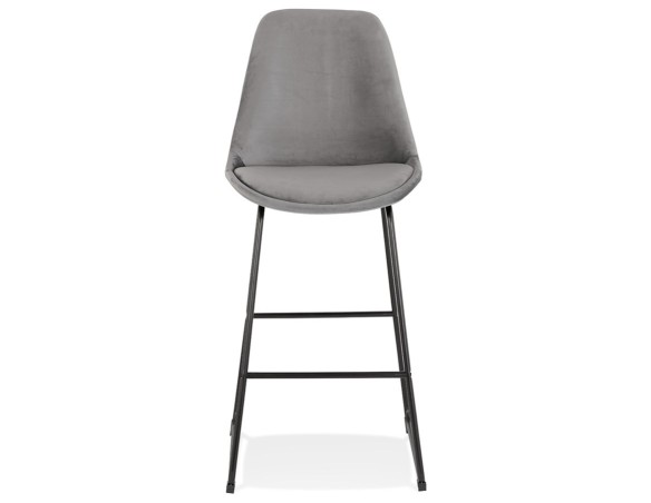 Tabouret de bar BULLY en velours gris et pieds en métal noir