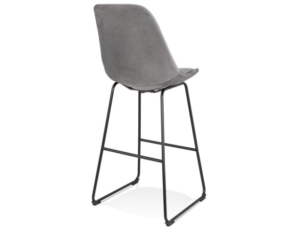 Tabouret de bar BULLY en velours gris et pieds en métal noir