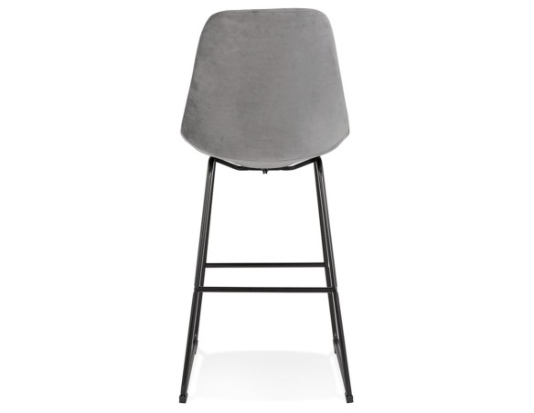 Tabouret de bar BULLY en velours gris et pieds en métal noir