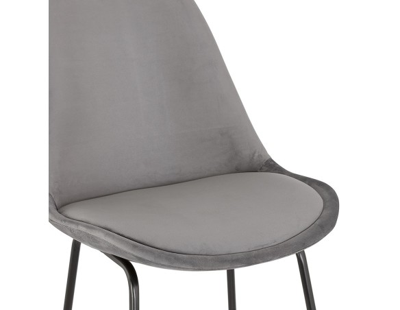 Tabouret de bar BULLY en velours gris et pieds en métal noir