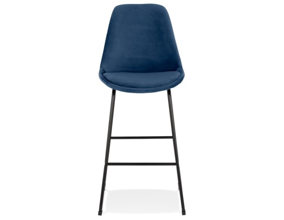Tabouret de bar BULLY en velours bleu et pieds en métal noir